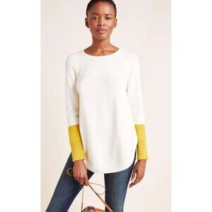 Anthropologie Rebekah Tunic Sweater XS Ivory Colorblock Raglan Crewneck Knit